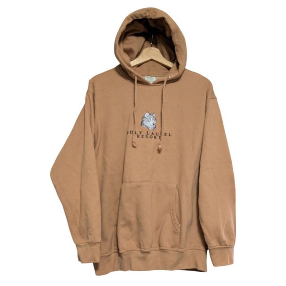 Wolf Laurel Resort Embroidered Brown Hoodie Sweatshirt Size M - Picture 1 of 7